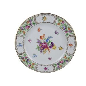 Schumann Germany Empress Dresden Flowers Porcelain Dinner Plate Gold Trim 10"